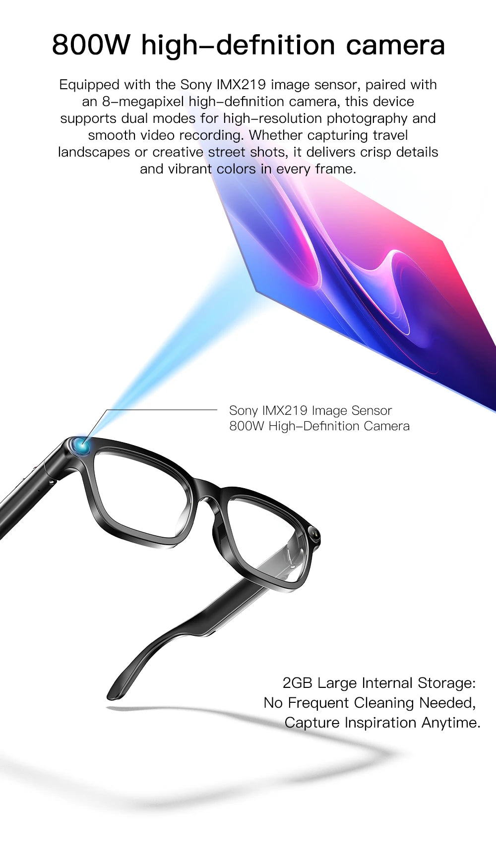 Smart AI Translation Smart Glasses 800W HD Camera 1080P Video WIFI transmission Bluetooth Call