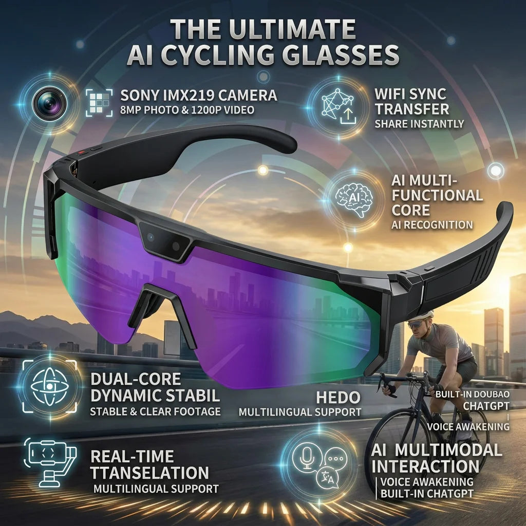 2026-27 New 1200P Camera Smart Goggles/ shades. Men 8MP Pixel Anti-shake Video ChatGPT Translation Dual Mic Audio