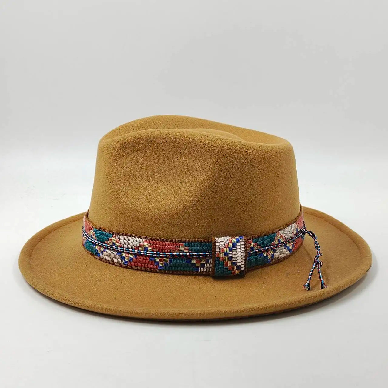 Feather Fedoras Hat for Men Women Black Felt Wide Brim Jazz Cap Plum Blossom 8 Playing Card
