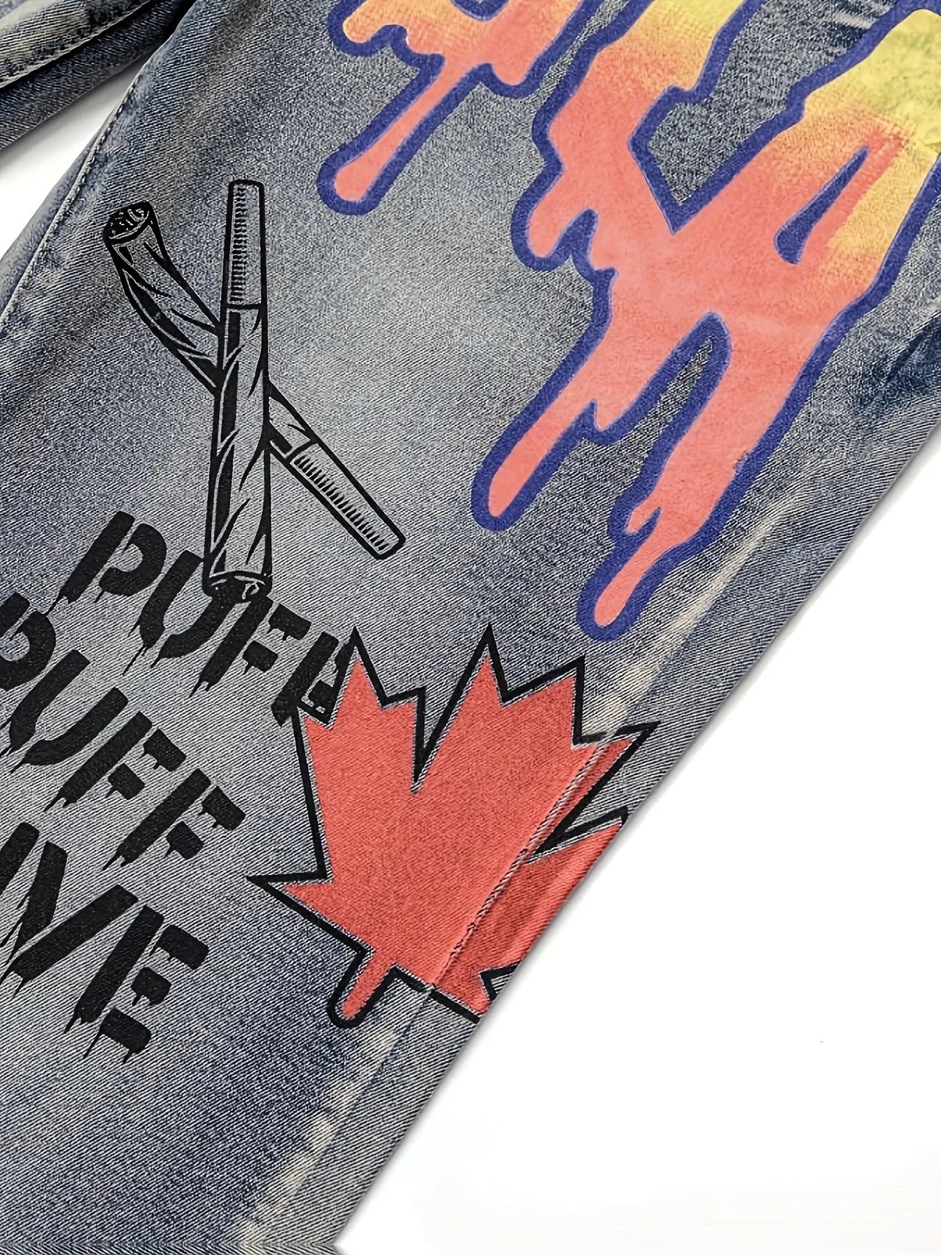 European and American all-sweep retro maple leaf ghost head straight jeans