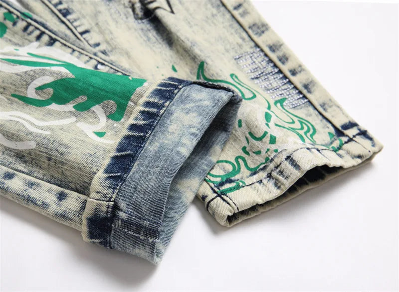 Stretch Denim Jeans Streetwear Patchwork Holes Ripped Distressed