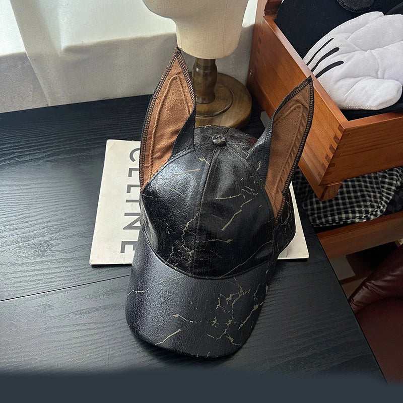 New Niche Leather Rivet Dog Ears Baseball Men and Women Personality Adjustable Trendy hat