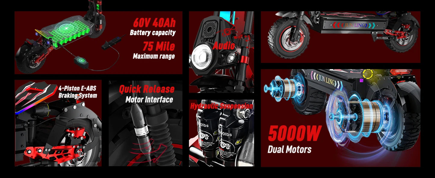 10000W Dual Motor Off Road Electric Scooter for Adults with 55 MPH speed 75 Miles Range