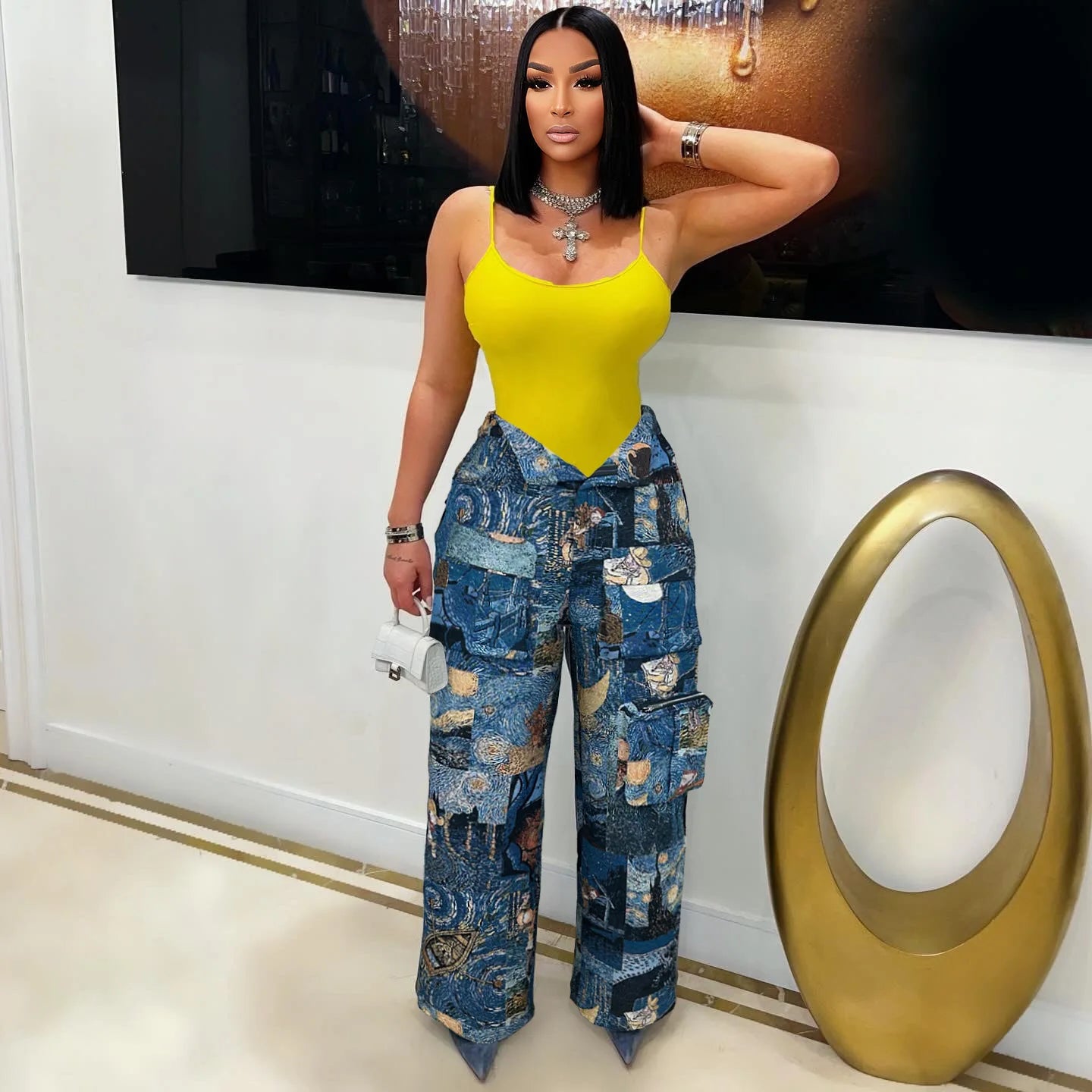 YAYA Vintage Wide Leg Jogger Pants Streetwear Cargo Active HipHop Sweatpants