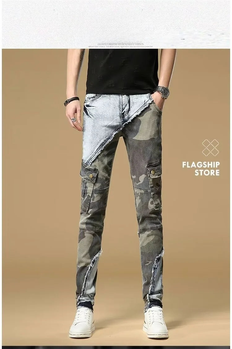 Men's Slim Fit Camouflage Jeans Casual High Stretch Denim