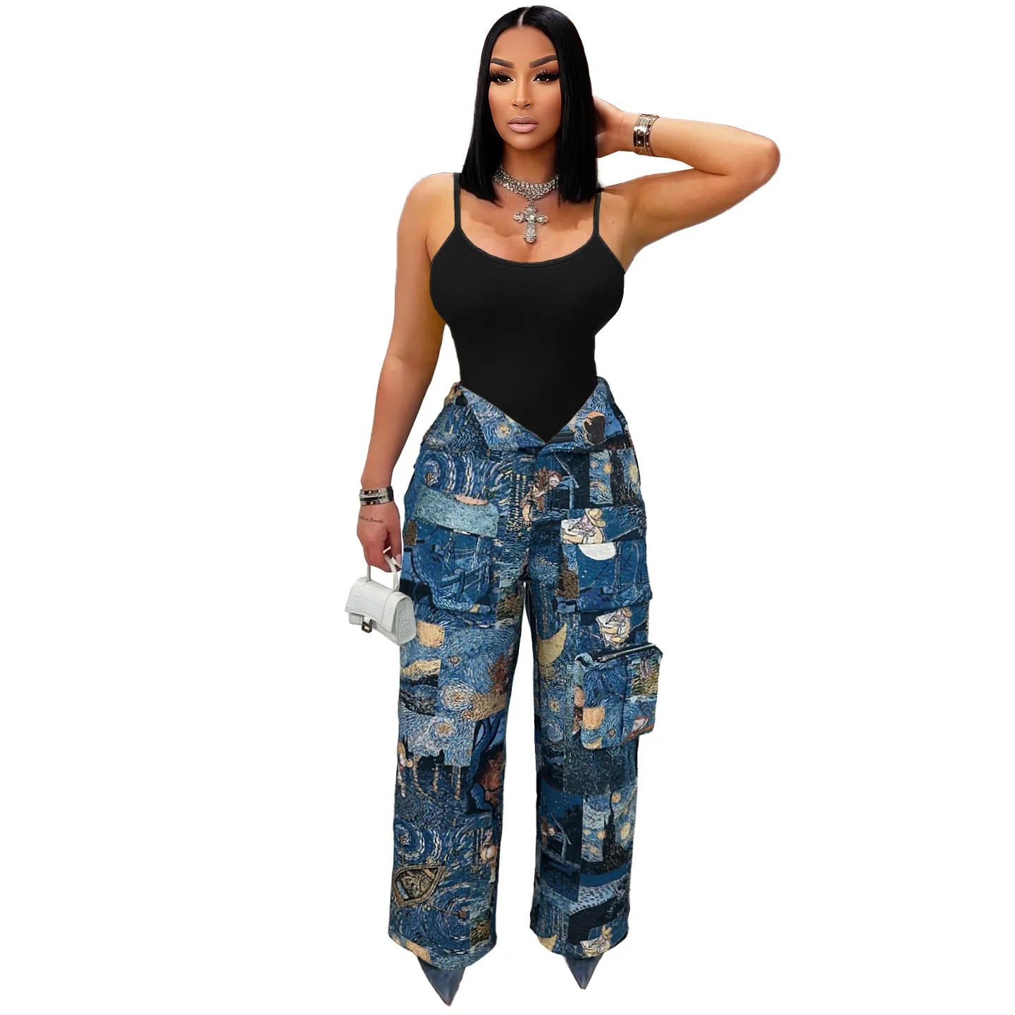 YAYA Vintage Wide Leg Jogger Pants Streetwear Cargo Active HipHop Sweatpants