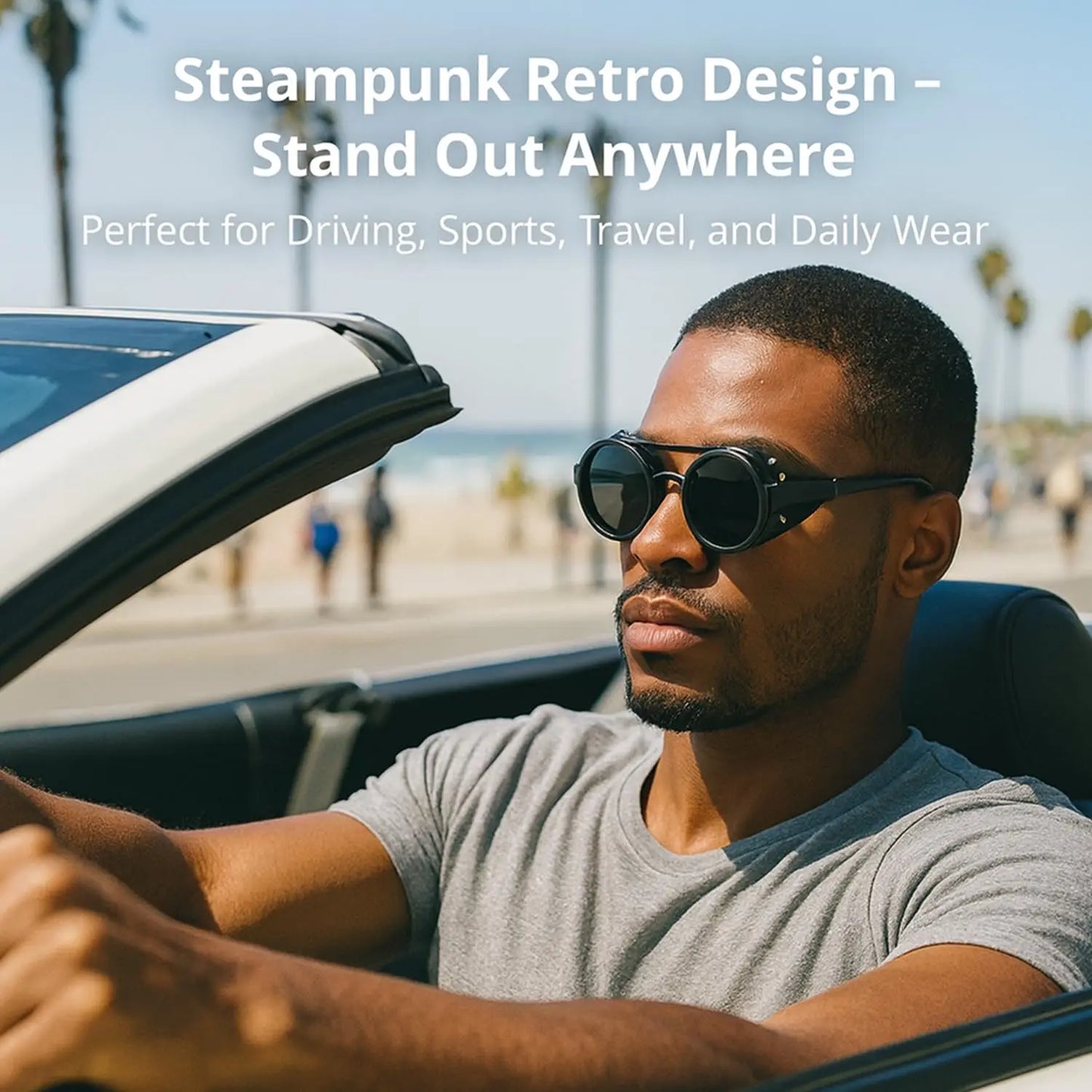 ND9 adjustable dimming sunglasses Retro Punk round men's outdoor fishing UV400 polarized driving sunglasses