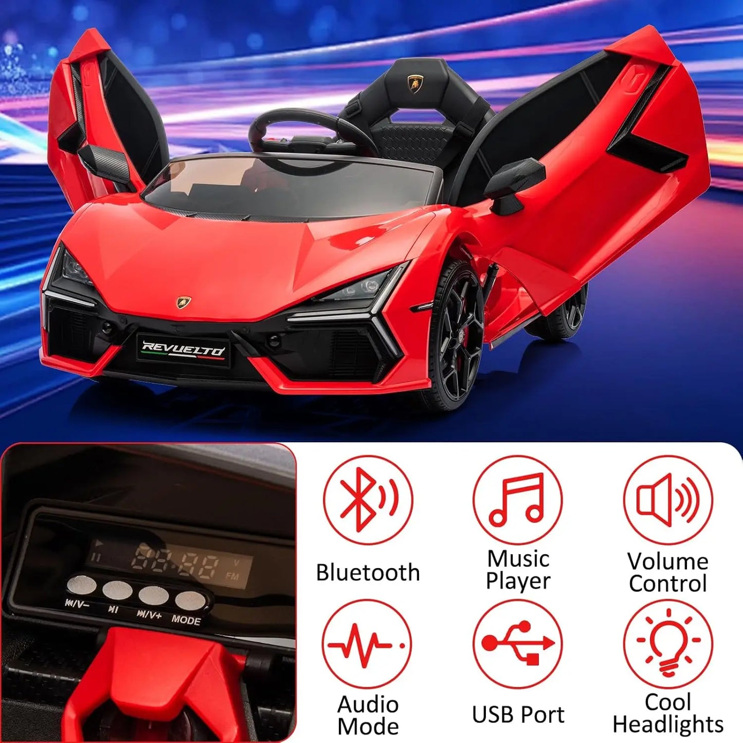 Ride On Car for Kids Licensed Lamborghini Revuelto Electric Vehicle 12V Battery Powered Sports Car Toy with Music/Remote Control