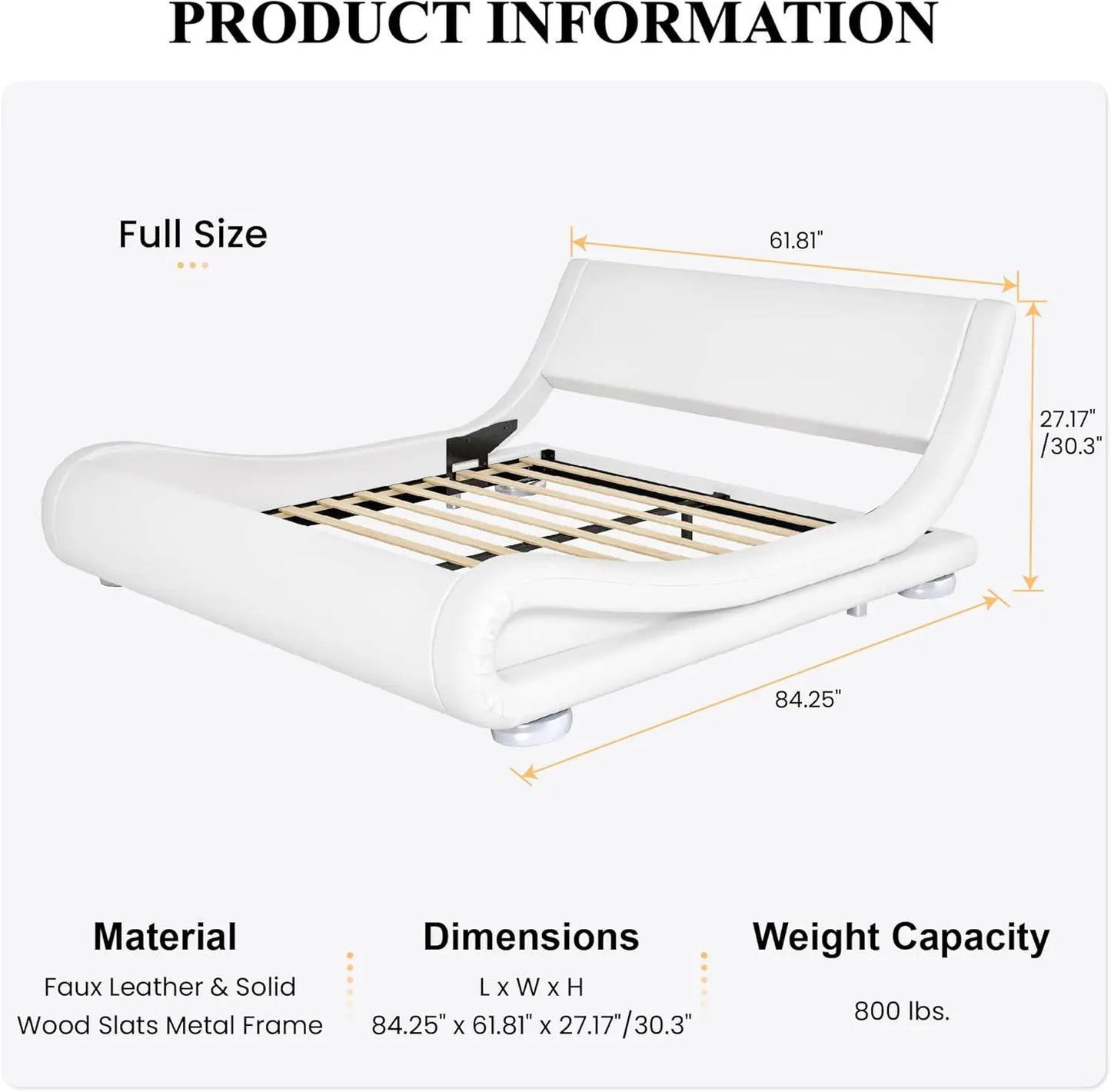 Bed Frame with Faux Leather Ergonomics Headboard, No Box Spring Needed & Easy Assembly