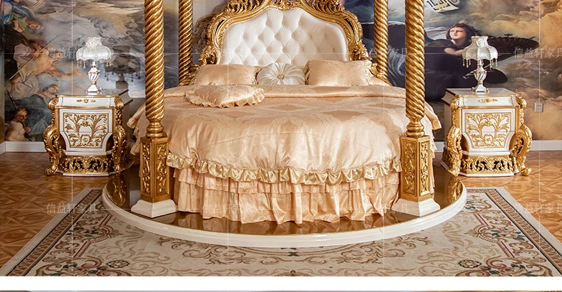 European Luxury Round Bed Design Aesthetics Romantic Comfortable Bed Castle King Size Muebles elegant