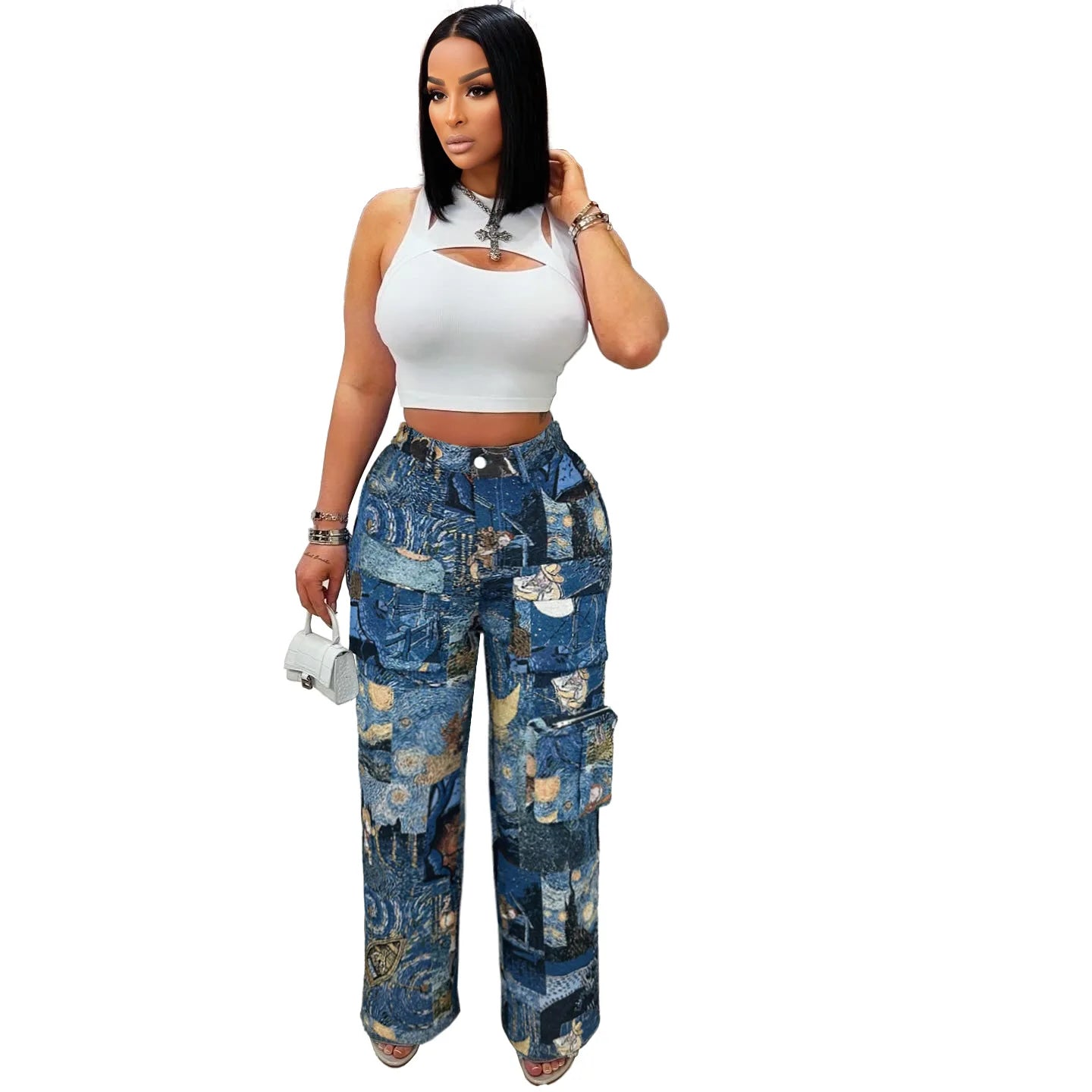 YAYA Vintage Wide Leg Jogger Pants Streetwear Cargo Active HipHop Sweatpants