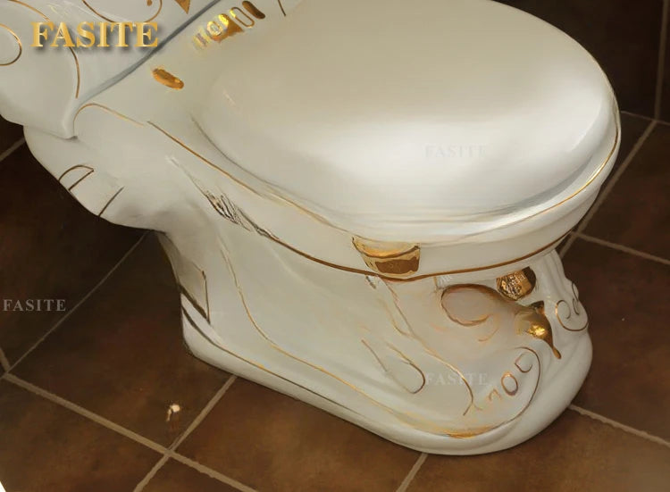 *European-Style Gold Toilet Embossed Gold Ceramic Handmade Luxury High-End Toilet