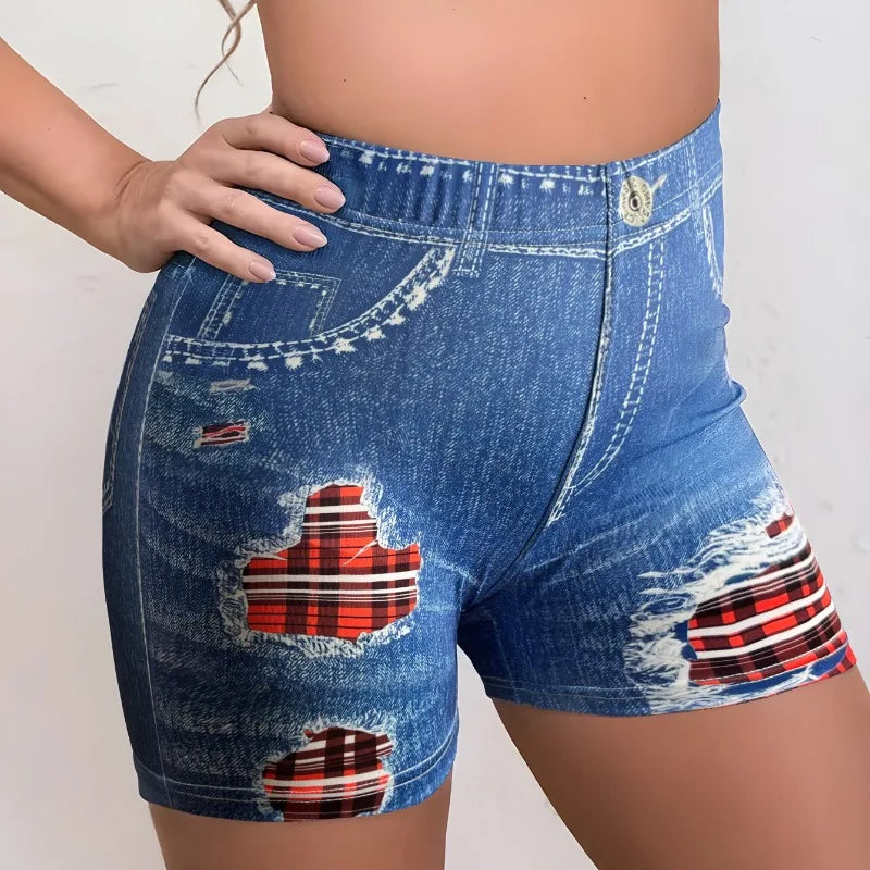 Girls Ripped Denim Shorts High Elasticity Hip Lifting Sports Shorts
