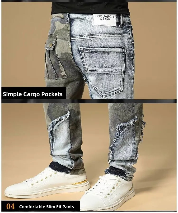 Men's Slim Fit Camouflage Jeans Casual High Stretch Denim