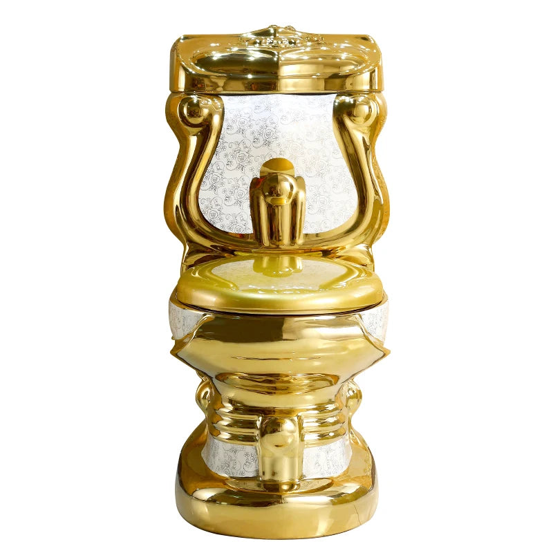 Bathroom Luxury Ceramic Two Piece Golden Toilet Seat Water Closet Wc Gold Toilets and Sink Sets