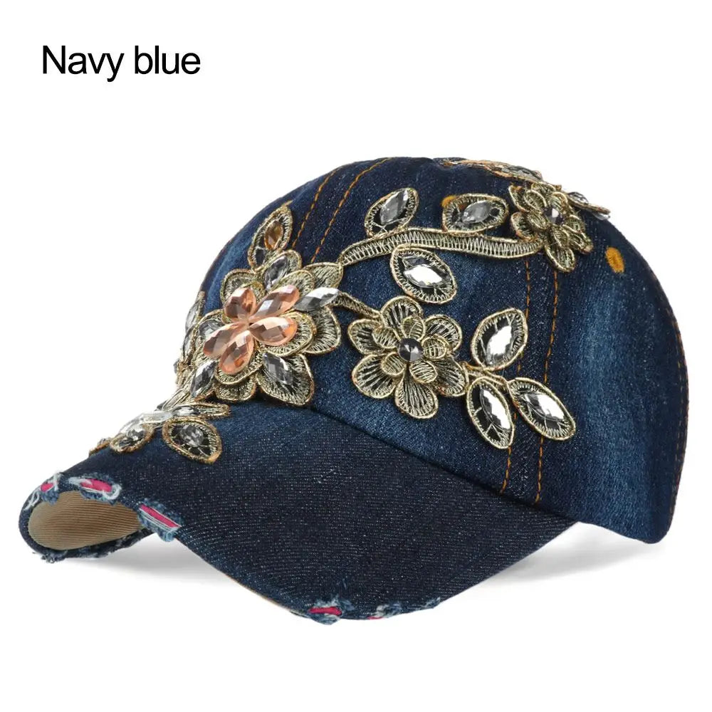 Diamond-studded Baseball Caps Cowboy Hat Cap Golden Flowers
