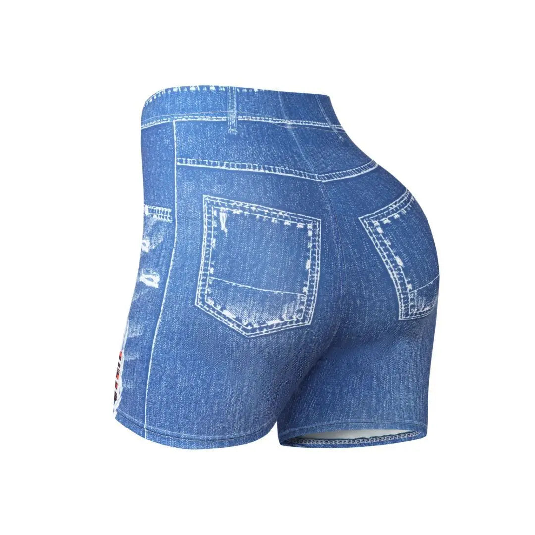 Girls Ripped Denim Shorts High Elasticity Hip Lifting Sports Shorts