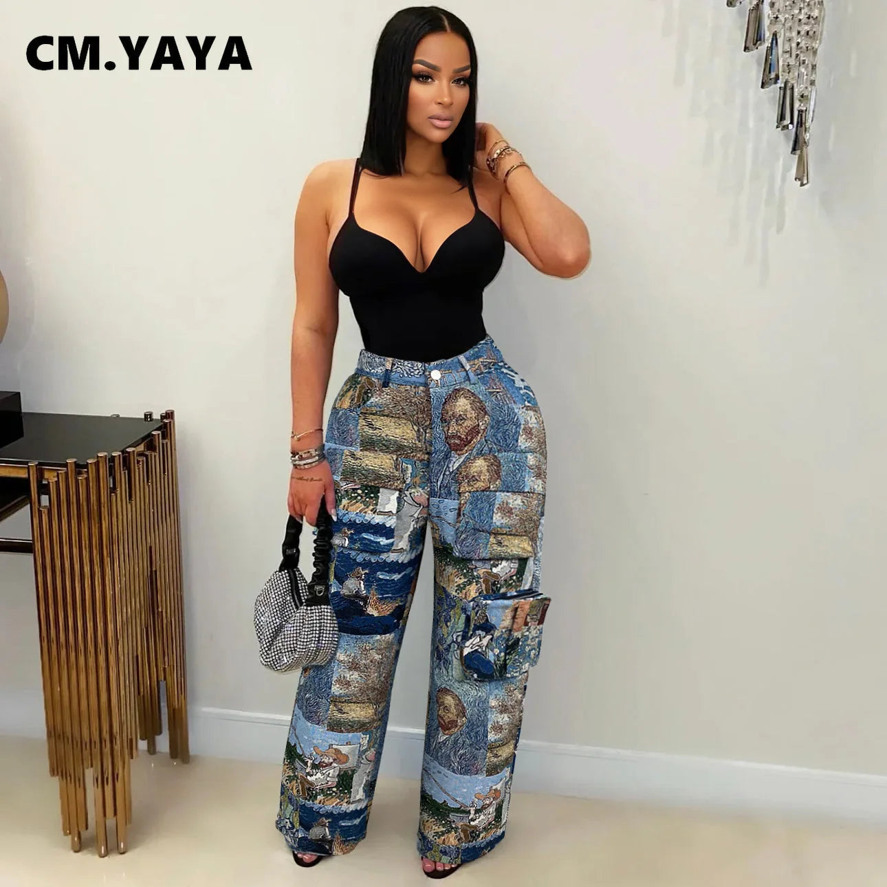YAYA Vintage Wide Leg Jogger Pants Streetwear Cargo Active HipHop Sweatpants