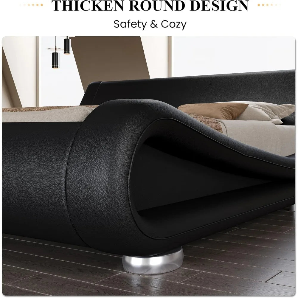 Bed Frame with Faux Leather Ergonomics Headboard, No Box Spring Needed & Easy Assembly