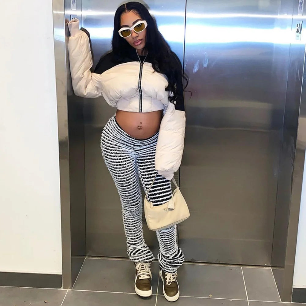 Color Block Stripes Pants Women High Waist Loose Sweatpants Women's Bodycon All-match Summer Trouseres