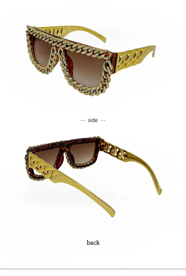 Gold Chain Sunglasses for Men Retro Exaggerated Fashion Designer