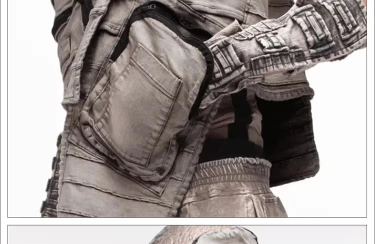 Pioneer Waste Soil Sand Dune Heavy Industry washed Asymmetric stereoscopic Bag Layered High Collar Vest coat