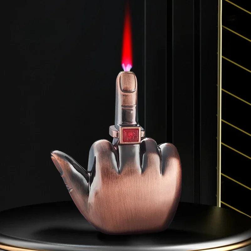 Funny Middle Finger Torch Lighter with Fuk You Voice Windproof Jet Flame Lighters Smoking Accessories Refillable Butane Lighter