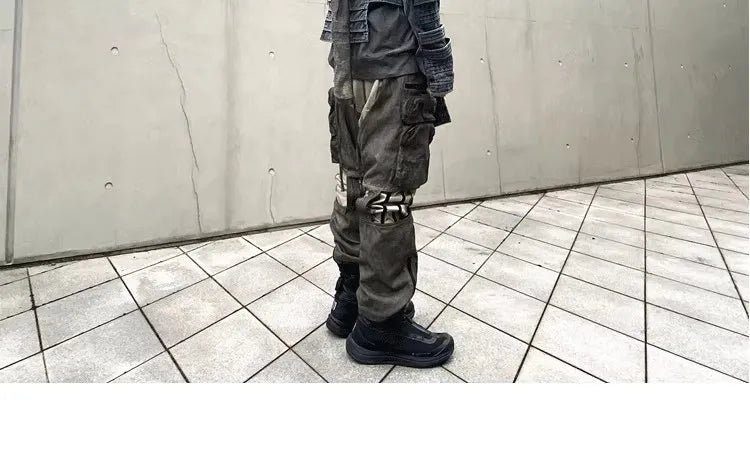 Pioneer Waste Soil Sand Dune Heavy Industry washed Asymmetric stereoscopic Bag Layered High Collar Vest coat