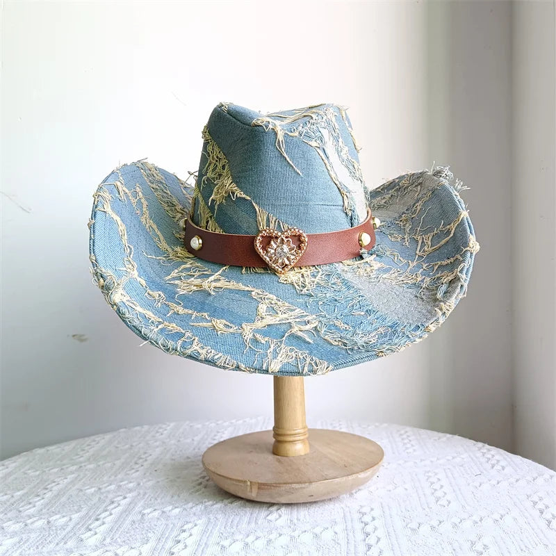 Western ethnic style cowboy hat tassel cowboy series fashion unisex jazz with heart shape decoration western cowboy hat