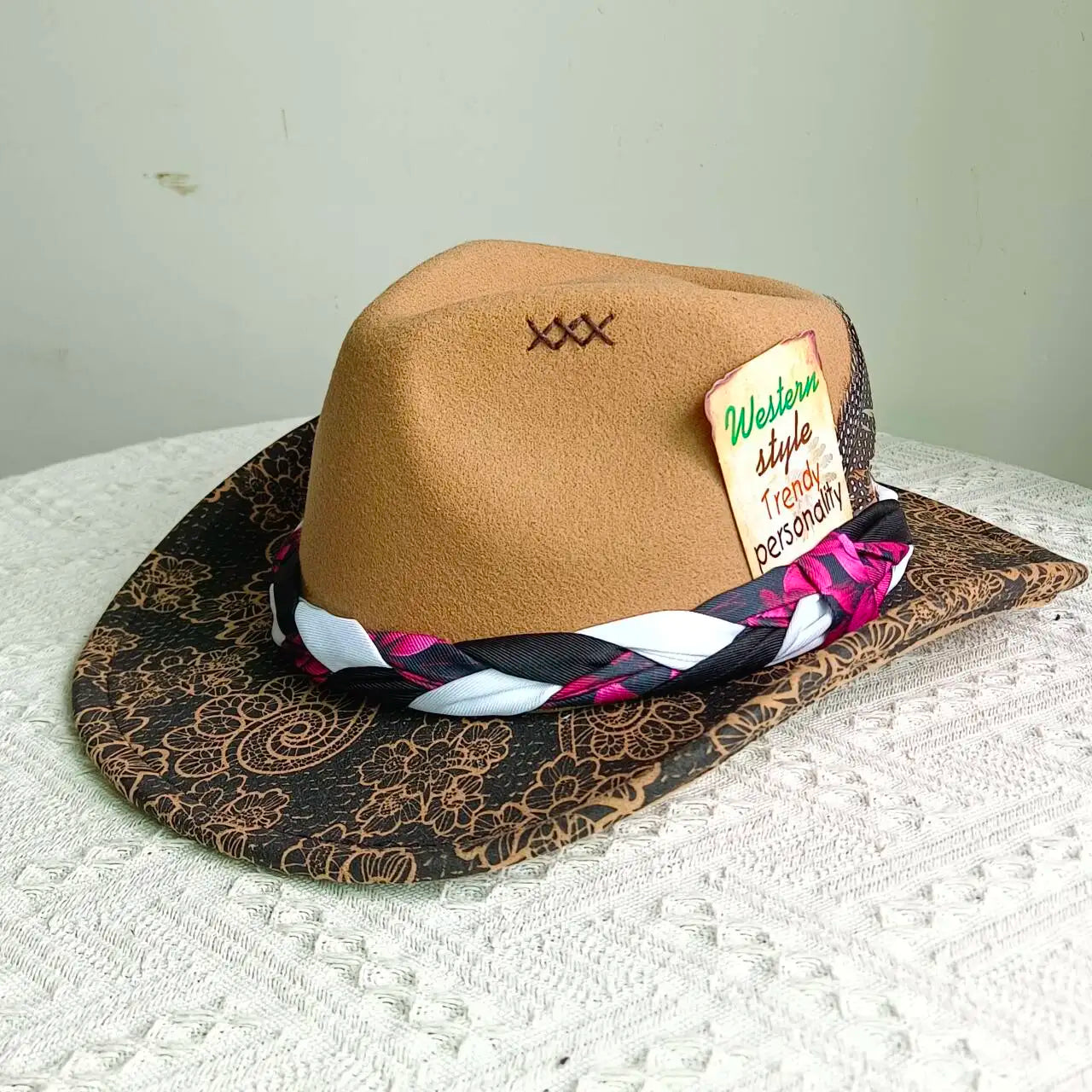 inted Fedora Western Cowboy Hat for Men and Women FloralPainted Jazz Hat Wide Brim Cowboy  Feather Accessories