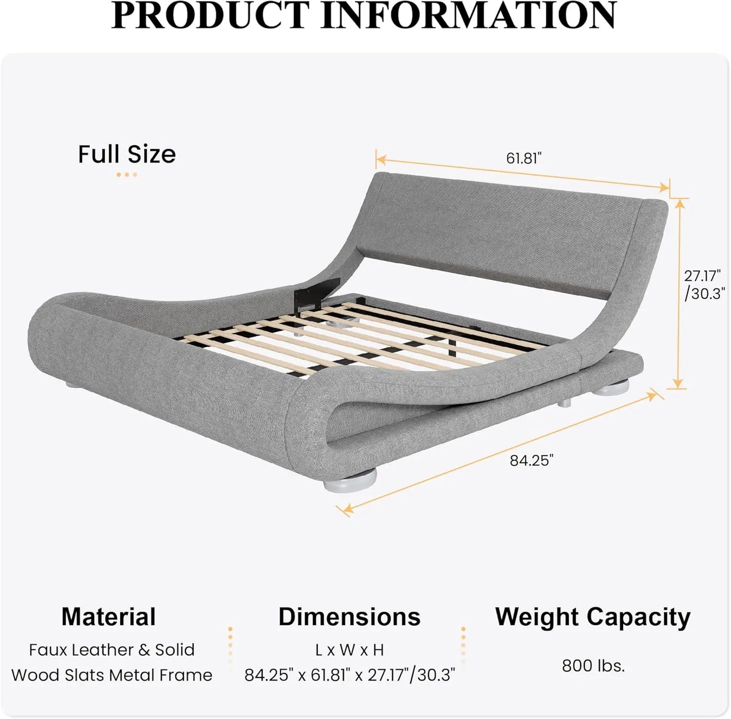 Bed Frame with Faux Leather Ergonomics Headboard, No Box Spring Needed & Easy Assembly