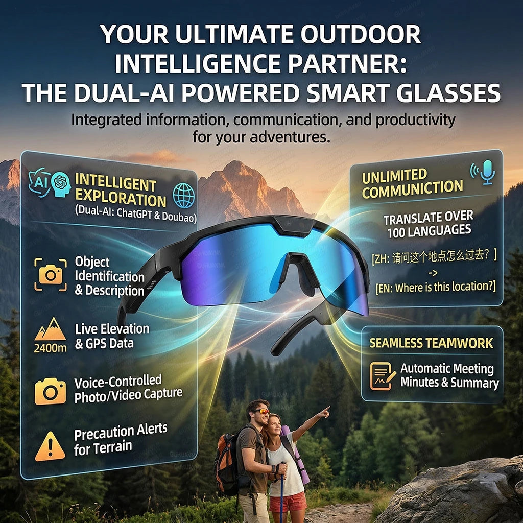 800W 4k HD Camera Smart Glasses Anti-shake Cycling Riding Shooting Dual Mic Noise Reduction & Windproof