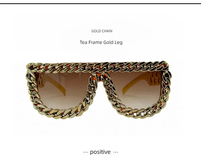 Gold Chain Sunglasses for Men Retro Exaggerated Fashion Designer