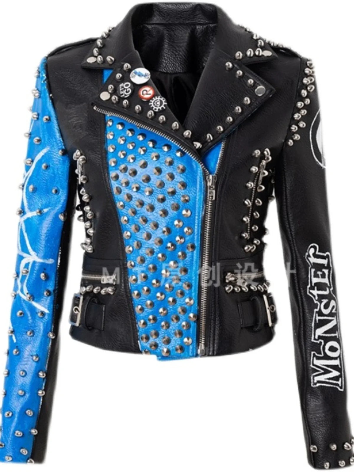 Motorcycle Leather Jacket For Women Letter Print Rivet Cool Fashion Graffiti Street Mbiker Bomber Jacket Zipper