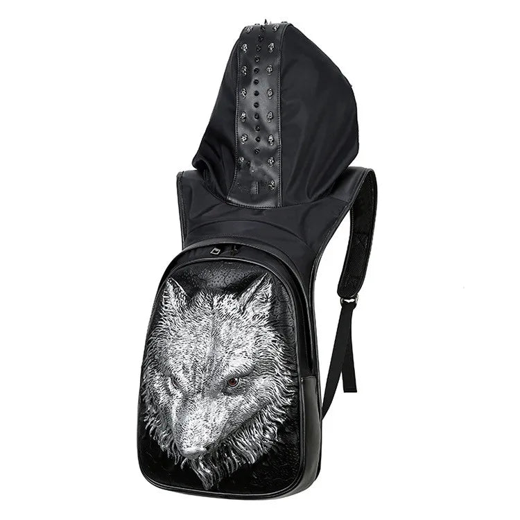 Unisex Waterproof Thicken Leather Backpack - 3D Rivet Embossed, Hooded Design, Spacious Laptop Rucksack for Daily & Travel