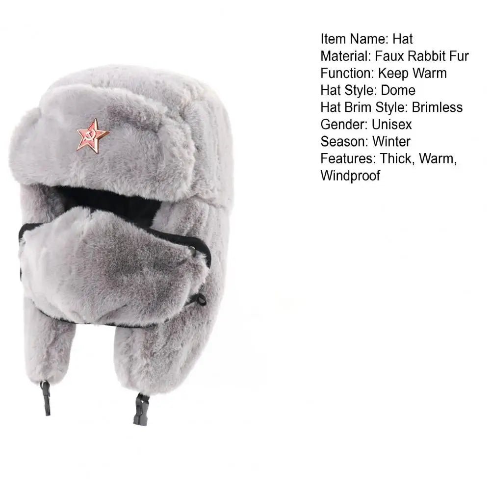 Plush Russian Imitation Rabbit Fur Outdoor Hat Ear Protection Anti Cold Windproof BomberHats