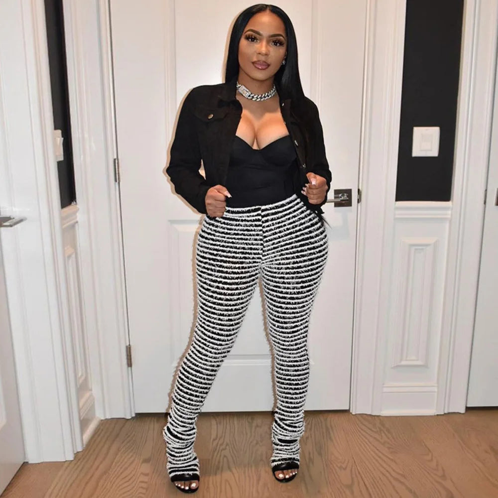 Color Block Stripes Pants Women High Waist Loose Sweatpants Women's Bodycon All-match Summer Trouseres