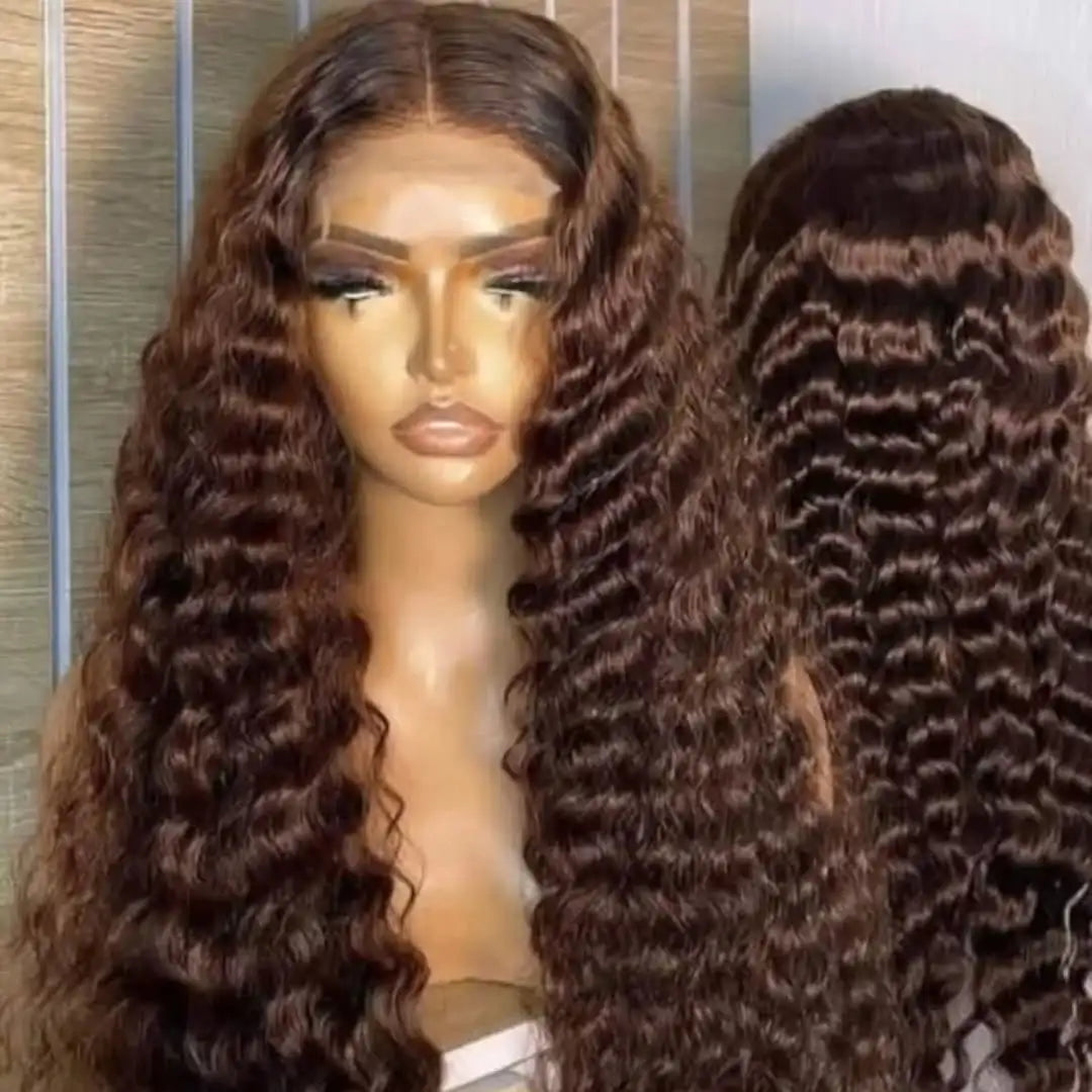 Chocolate Brown 13X6 Human Hair Wigs Hd Lace Frontal Wig Deep Wave Lace Front Wig Curly Colored PrePlucked Brazilian Wig 30 Inch