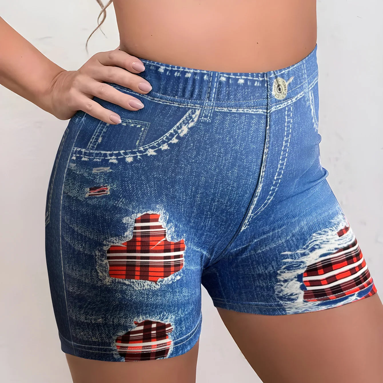 Girls Ripped Denim Shorts High Elasticity Hip Lifting Sports Shorts