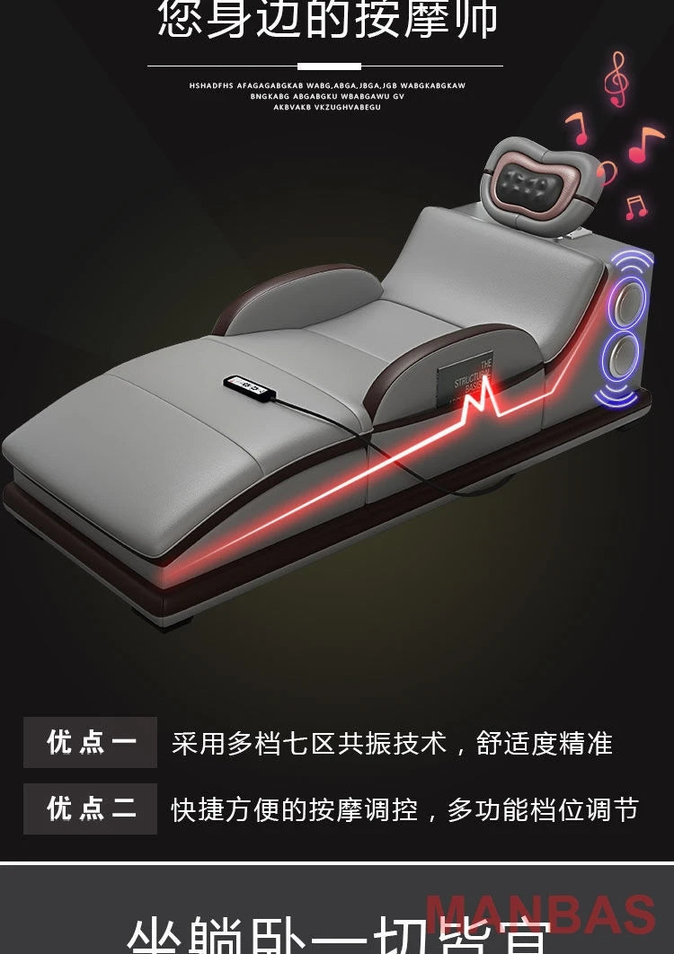 Italian Genuine Leather Sectional Sofa with Bluetooth, Speaker, Functional Headrest, Massage Chaise L Shape Corner