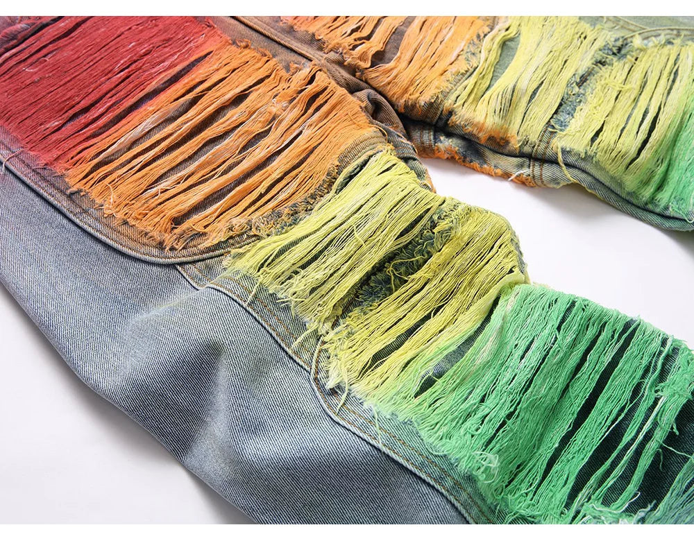 Men's colorful Ripped Graffiti Denim Pants Streetwear Loose Straight jeans