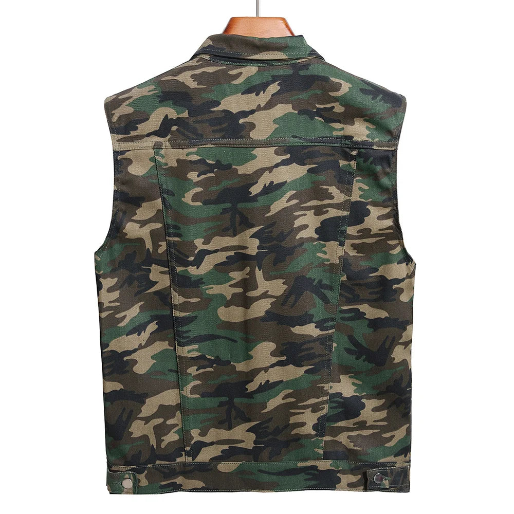 Men Camouflage Vest Sleeveless Cotton Denim Waistcoat Tank Top
