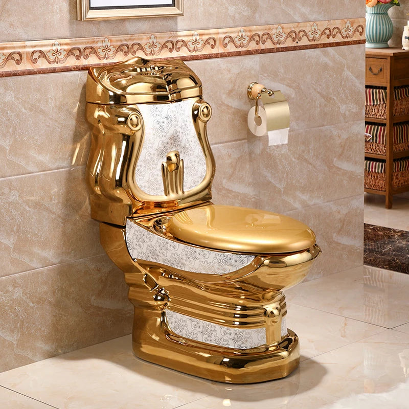 Royal Luxury Style Bathroom Ceramic Water Closet Floor Mounted Gold Color Wash Basin Pedestal Sink Two Piece Toilet Commode Set