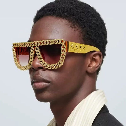 Gold Chain Sunglasses for Men Retro Exaggerated Fashion Designer