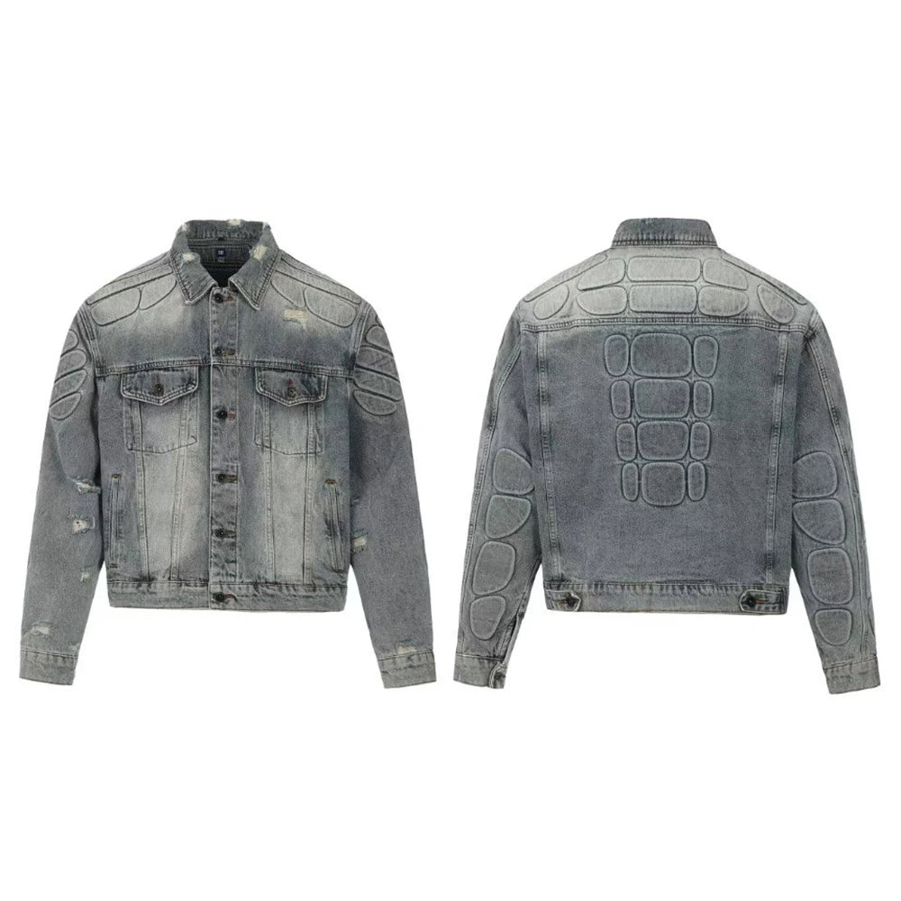Kanye Co Branded Armor Hole Denim Jeans Jacket Men Women Nice Washed Heavy Fabric Unisex Jackets Coat