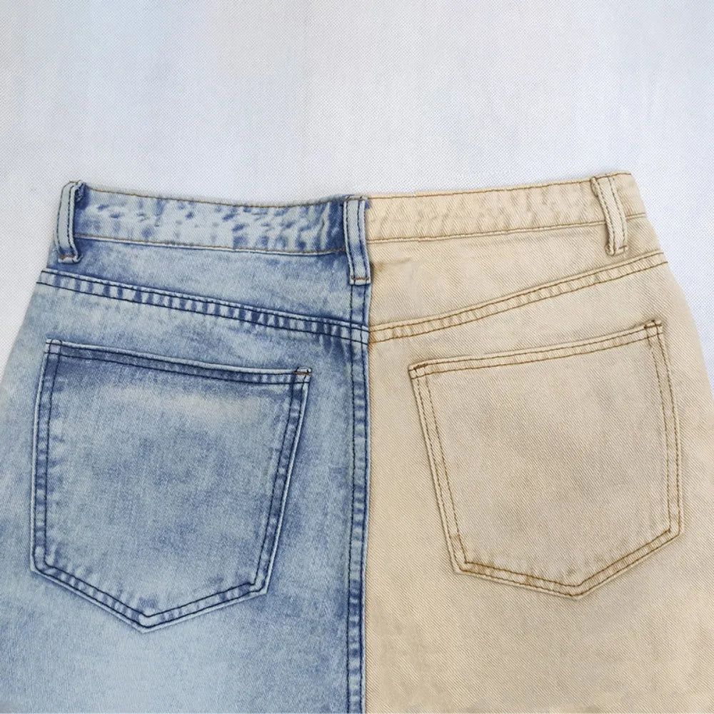 Denim Pencil Pants Pockets Splice Zipper Slim Fit Waist Regular Casual Straight legs