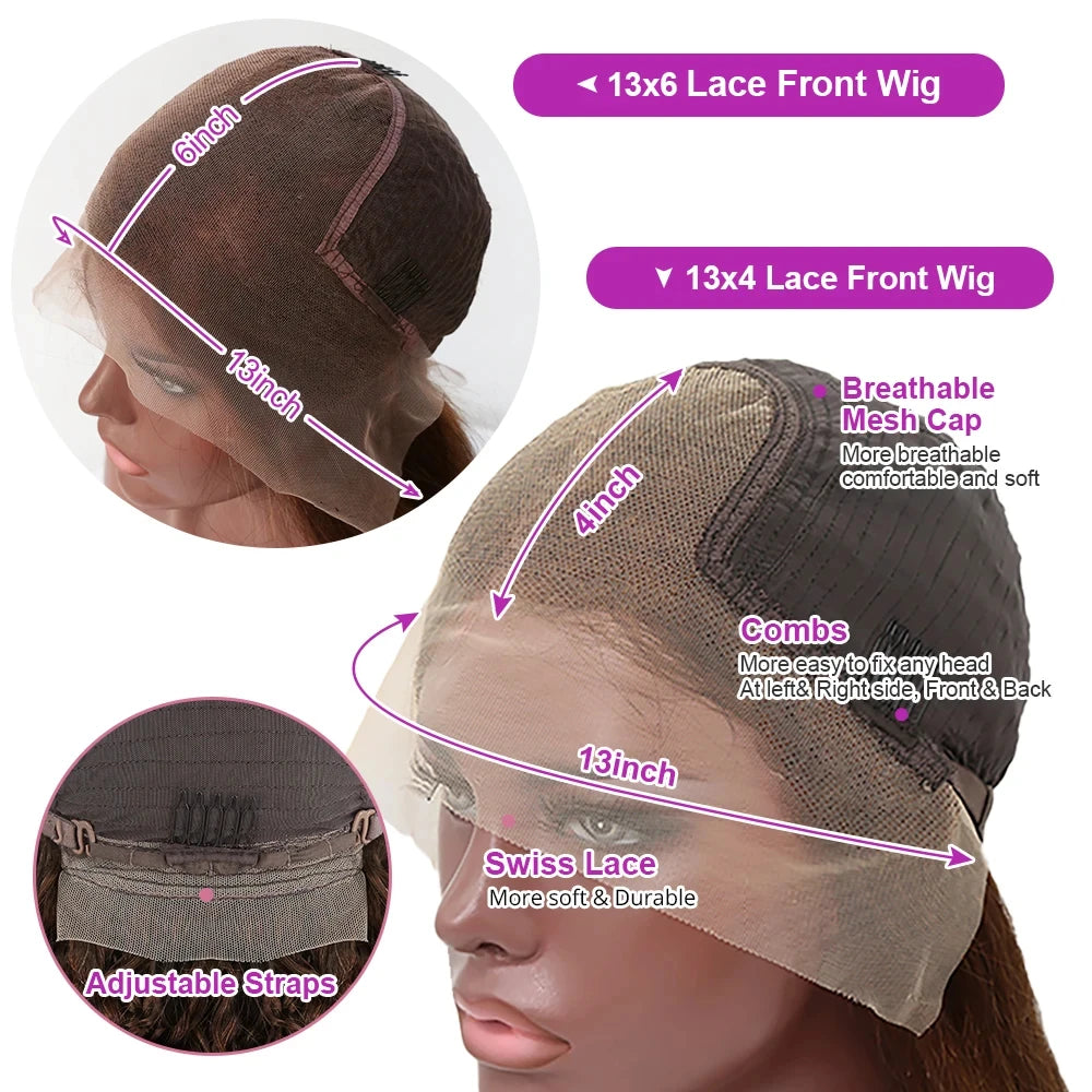 Chocolate Brown 13X6 Hd Lace Frontal Wig Deep Wave Human Hair Wigs 100% 250 Density Colored Pre Plucked Brazilian Wigs For Women