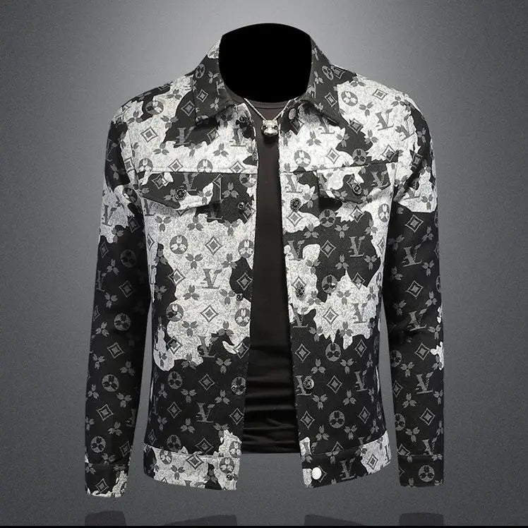 Men's spring and autumn denim jacket ins middle-aged and young casual jacquard jacket European station men's trendy top