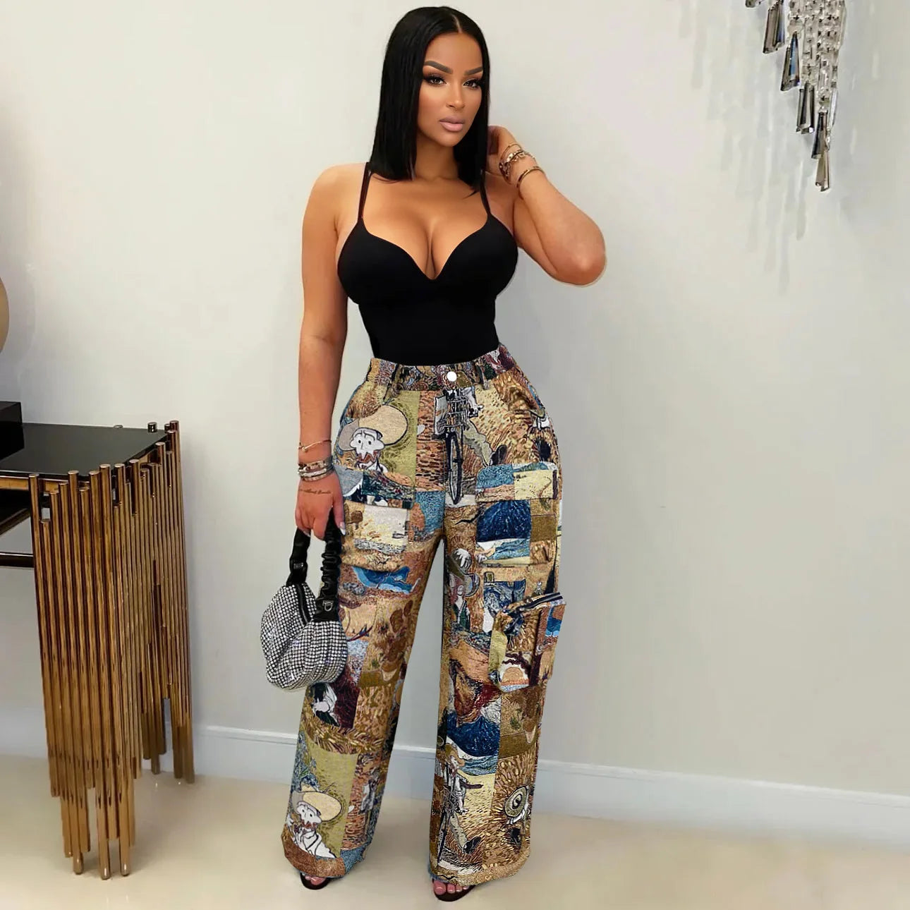 YAYA Vintage Wide Leg Jogger Pants Streetwear Cargo Active HipHop Sweatpants