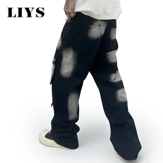 Streetwear Men's Jeans Tie Dye Cowboy Pants Wide Leg Hip Hop Goth Soft Cotton Jeans